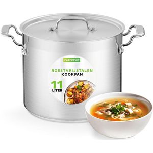 NutriChef Kookpot– 11-Liter Soeppot- Roestvrijstalen Kookpan -Grote Stoofpot met Deksel-Sudderpot- Vaatwasmachinebestendig- Compatibel met Inductie-, Keramische- en Halogeen Kookplaten