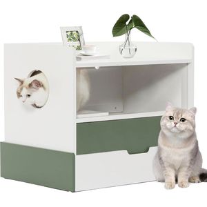 Kattenbak behuizing, indoor houten kattenhuis voor badkamer