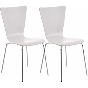 In And OutdoorMatch Bezoekersstoel Charlotte - Houten stoel wit - Set van 2 - Met rugleuning - Vergaderstoel - Zithoogte 45cm