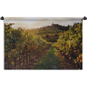 Wandkleed Toscaanse landschappen - Zonsondergang over de wijngaarden in het Italiaanse Toscane Wandkleed katoen 90x60 cm - Wandtapijt met foto