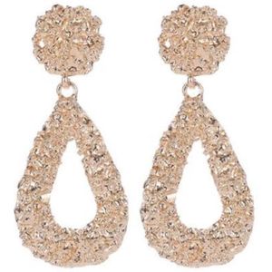 Fako Bijoux® - Druppel Oorbellen - Oorhangers - Metal Drop-ish - Sparkle - 25x58mm - Goudkleurig