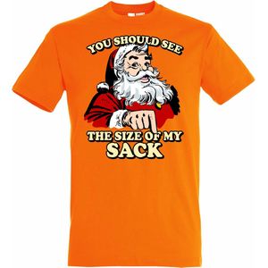 T-shirt You Should See The Size Of My Sack | Foute Kersttrui Dames Heren | Kerstcadeau | Kerstpakket | Oranje | maat XXL