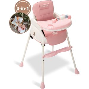 Twinky® Kinderstoel – 2-in-1 Kinderwagen Set – Roze – Inklapbare Eetstoel & Baby Wagentje en Babystoel Voor Aan Tafel  –  Kinderzetel, Peuterstoeltje en Meegroeistoel  in 1