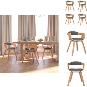 vidaXL Eetkamerstoel - Eetkamerstoelen - Keukenstoel - Eetstoel - Eetkamerstoel 4 st gebogen hout en stof lichtgrijs