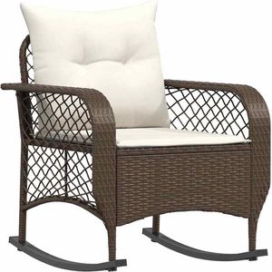 vidaXL - Tuinschommelstoel - met - kussens - poly - rattan - bruin