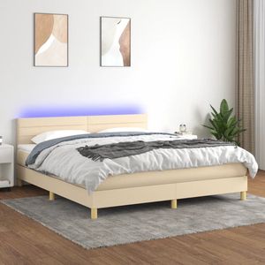 The Living Store Bed Boxspring - Crème - 203x180x78/88 cm - Verstelbaar hoofdbord - Kleurrijke LED-verlichting - Pocketvering matras - Huidvriendelijk topmatras - Inclusief montagehandleiding