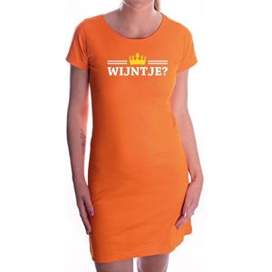 Wijntje met gouden kroontje jurk oranje voor dames - Koningsdag - wijnliefhebber - supporters kleding / oranje jurkjes S