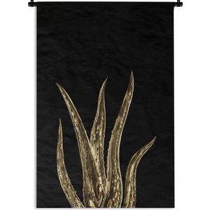 Wandkleed Golden/rose leavesKerst illustraties - Gouden bladeren van een Aloë vera plant op een zwarte achtergrond Wandkleed katoen 120x180 cm - Wandtapijt met foto XXL / Groot formaat!