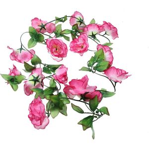Bloemen slinger Fiets - Bloemenstreng voor Fietsmand of Stuur - Kunstbloemen - 290 CM Donkerroze
