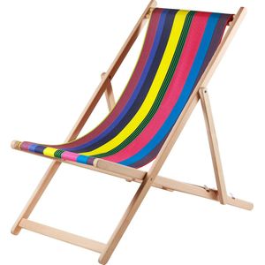 Kleurmeester.nl - Strandstoel Belize - Opklapbaar - Beukenhout - katoenen canvas stof | Blauw Geel Roze Groen Gestreept