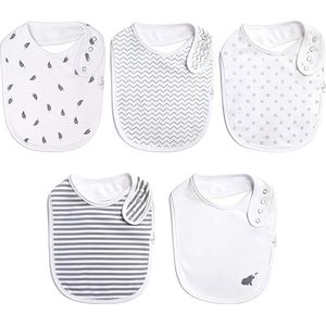 Premium Baby Voed Slabjes (5 Pak) - 100% Organisch Katoen voor en Absorberende Handdoek Achterkant - Unisex Baby Slabjes met 4 Aanpasbare Nikkelvrije Knopen - 0-36 Maanden