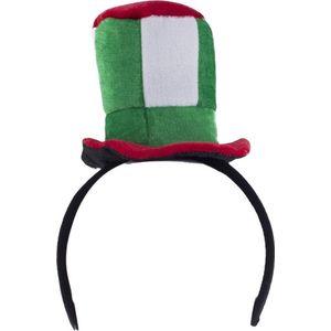 Pluche diadeem met groen/rood hoedje  - Verkleed accessoires Italiaanse hoed haarband