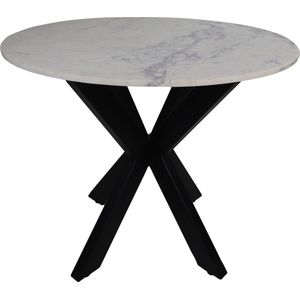 HSM Collection-Ronde Eettafel Marmer-120x120x76-Wit/Zwart-Marmer/Metaal