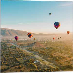 WallClassics - Vlag - Luchtballonnen zwevend door de lucht - 50x50 cm Foto op Polyester Vlag