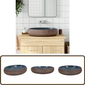 vidaXL Keramische Opzetwasbak - Bruin & Blauw Badkamer Wastafel - Keramische Wastafel - Opzetwasbak - Bruine Wastafel - Blauwe Wastafel