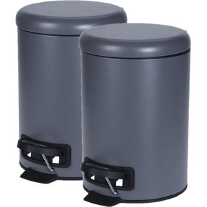 2x stuks donker grijze vuilnisbakken/pedaalemmers 3 liter - Vuilnisemmers/vuilnisbakken/pedaalemmers/prullenbakken voor toilet