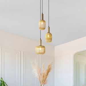 Design hanglamp 3-lichts zwart met gouden detail - Sita