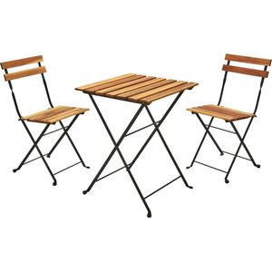 Ambiance Bistroset -2 stoelen 39x44xH79 cm1 tafel 55x54xH71cm-teaklook- inklapbaar -metaal -hout FSC