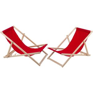 ligstoelen - 2 comfortabele houten ligstoelen - ideaal voor het strand, balkon en terras - rood