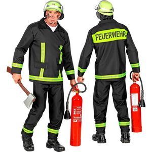 Widmann - Brandweer Kostuum - Brandweerman Feuerwehr Huizenhoge Vlammen Kostuum - Geel, Zwart - Medium - Carnavalskleding - Verkleedkleding