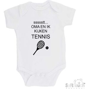 100% katoenen Romper ""ssssstt... Oma en ik kijken tennis"" Unisex Katoen Wit/zwart 62/68