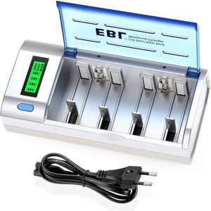 EBL Slimme Batterijlader voor Oplaadbare AA, AAA, C, D & 9 Volt Batterijen met Ontladingsfunctie - Batterij oplader voor Ni-MH / Ni-CD Oplaadbare Batterijen