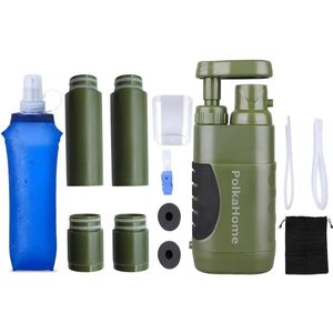PolkaHome Waterfilter Survival Filtert 15000L - Waterfilter Outdoor - Waterzuiveringsapparaat - Waterzuivering survival Kit, water filter, waterfilters noodpakket (inclusief 2 reserve vervangingsfilter + 1 opvuwbare 500ml waterfles) Filtert 15000L