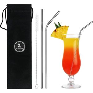 Bar Dedicated - Duurzame Herbruikbare Zwarte Rietjes met Verschillende Maten - RVS Cocktail en Smoothie Rietjes