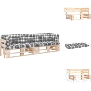 vidaXL Houten Pallet Tweezitter - Tuinbank - 110 x 65 x 55 cm - Geïmpregneerd grenenhout - Inclusief kussens - Grijs geruit - Tuinset