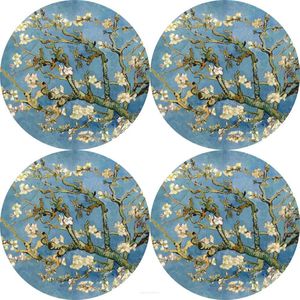 Bertoni - Placemats - tafelmatten set van 4 stuks - rond - 33 cm, Amandel - lichtblauw
