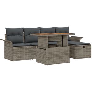 vidaXL - 6-delige - Tuin - Sofa - Set - met - Kussens - Grijs - Poly - Rattan