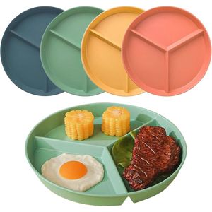 Gedeelde platte borden set van 4 - 24,5 cm - Ideaal voor portiecontrole en gescheiden maaltijden - Ronde herbruikbare borden voor gezinnen