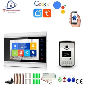 WIFI videofoon met 1 deurbel camera + 1 binnen paneel/scherm en kan werken met spraak gestuurde apps. T-2102V