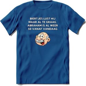 Biertjes lust hij maar al te graag T-Shirt | Grappig Abraham 50 Jaar Verjaardag Kleding Cadeau | Dames – Heren - Donker Blauw - XXL