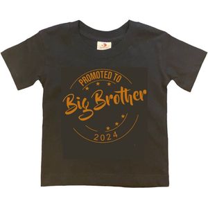 Shirt Aankondiging zwangerschap Promoted to Big Brother 2024 | korte mouw | Zwart/tan | maat 122/128 zwangerschap aankondiging bekendmaking Baby big bro brother