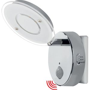 Trango Nachtlampje met LED-sensor 2636-018 *NITE* in chroom met automatische functie direct 230V met bewegingssensor - Veiligheidslicht - Contactlamp - Wandlamp - Oriëntatieverlichting - Kindernachtlamp