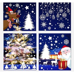 Kerst Ramen klampt gluren Kerstman & Rudolph Sneeuw Stickers Kerstboom Statische PVC Stickers Xmas Decoratie Dubbele Kanten Stickers