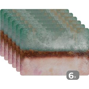 Placemat - Verf - Abstract - Pastel - Goud - Luxe - Design - Placemats - 45x30 cm - Onderzetter - 6 stuks