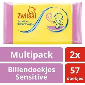 Zwitsal - Billendoekjes Sensitive - 2 pack x 57 - 114 babydoekjes | Voordeelverpakking 1+1 Gratuit Multipack