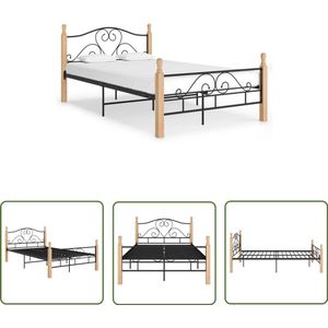 vidaXL Bedframe Metaal & Hout 120x200 cm - Zwart Metalen Bed Frame - Zwarte Bedpost - Bed Frame 120x200 - Tweepersoons Bed - Slaapcomfort