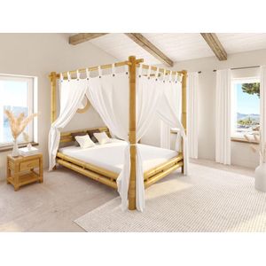 Hemelbed met gordijn - 160 x 200 cm - Bamboe - Kleur: naturel -MALINDI L 180 cm x H 210 cm x D 220 cm