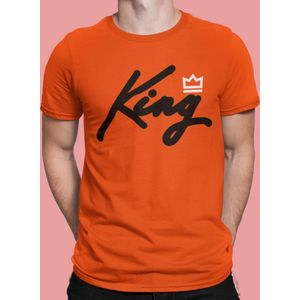 Oranje Koningsdag T-Shirt King Queen Premium (HEREN - MAAT XS) | Oranje Kleding | Feestkleding
