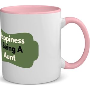 Akyol - happiness is being a aunt koffiemok - theemok - roze - Tante - de liefste tante - verjaardag - cadeautje voor tante - tante artikelen - kado - geschenk - 350 ML inhoud