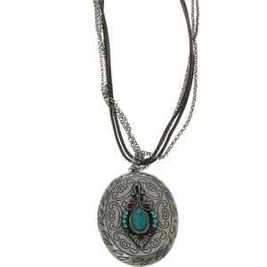 Behave Ketting dames van leren koord en metalen ketting en hanger voor foto