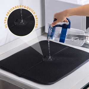 Microfiber afdruipmat voor keuken, 44 x 36 cm, absorberende afdruipmat, 2 stuks, gootsteen en servies, afdruiponderlegger, tafelonderlegger (zwart)