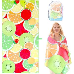 Strandhanddoek, XXL, 180 x 90 cm, microvezel, voor heren en dames, antislip, sneldrogend, groot, voor strand/zwembadzijde/strandstoel (fruit)