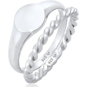 Elli Dames Ring Dames zegelring ring Duo Basic Trend in 925 sterling zilver