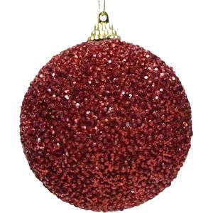 Decoris Kerst rode glitter/kralen kerstballen 8 cm kunststof - Onbreekbare kerstballen - Kerstboomversiering rood