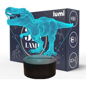 Lumi 3D Lamp - 16 kleuren - T-Rex - Dinosaurus - LED Illusie - Bureaulamp - Nachtlampje - Sfeerlamp - Dimbaar - USB of Batterijen - Afstandsbediening - Cadeau voor jongens - Kinderen