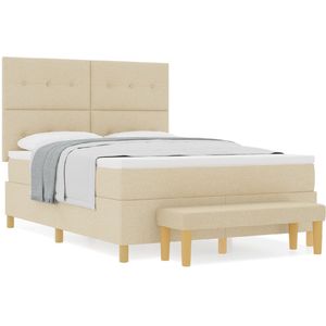 vidaXL - Boxspringbed - met - Matras - & - Bank - Crème - 160x200 - cm - Stof